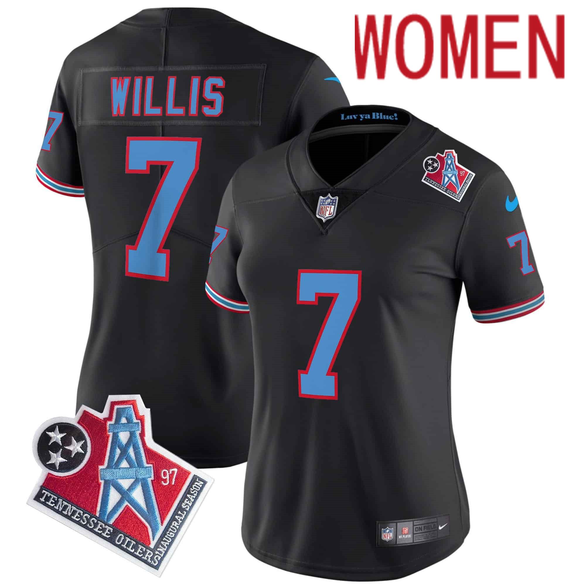Women Tennessee Titans #7 Willis Black 1997 Throwback 2024 Nike Limited Vapor NFL Jersey